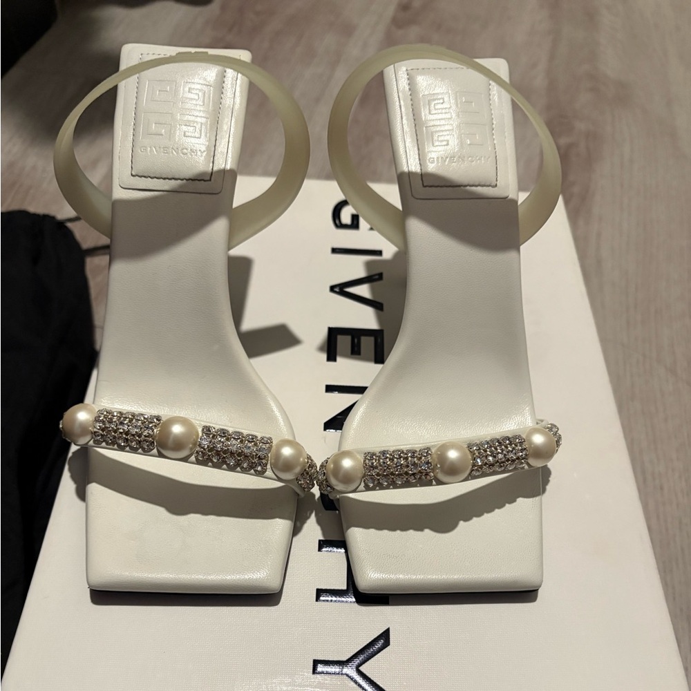 Givenchy White Heels with Pearl and Crystal Accents